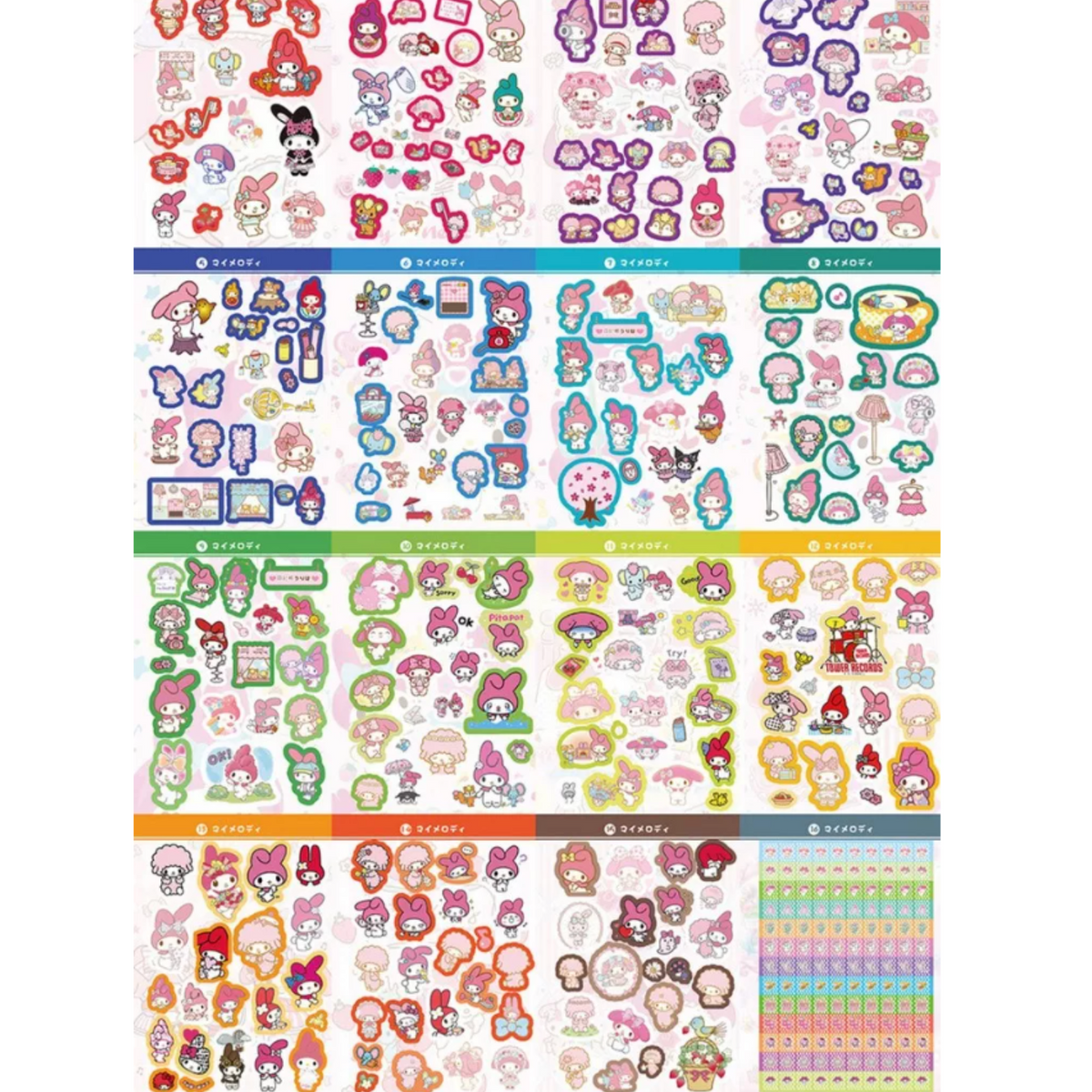 Libreta 450 Stickers Kuromi / My melody / Hello Kitty / Cinnamoroll