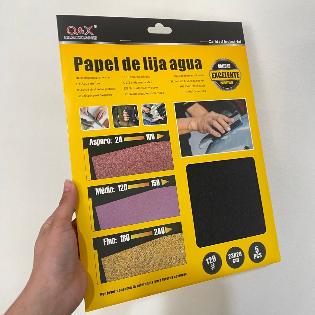 Papel De Lija Al Agua Grano Fino 23x28 Cm Pack De 5
