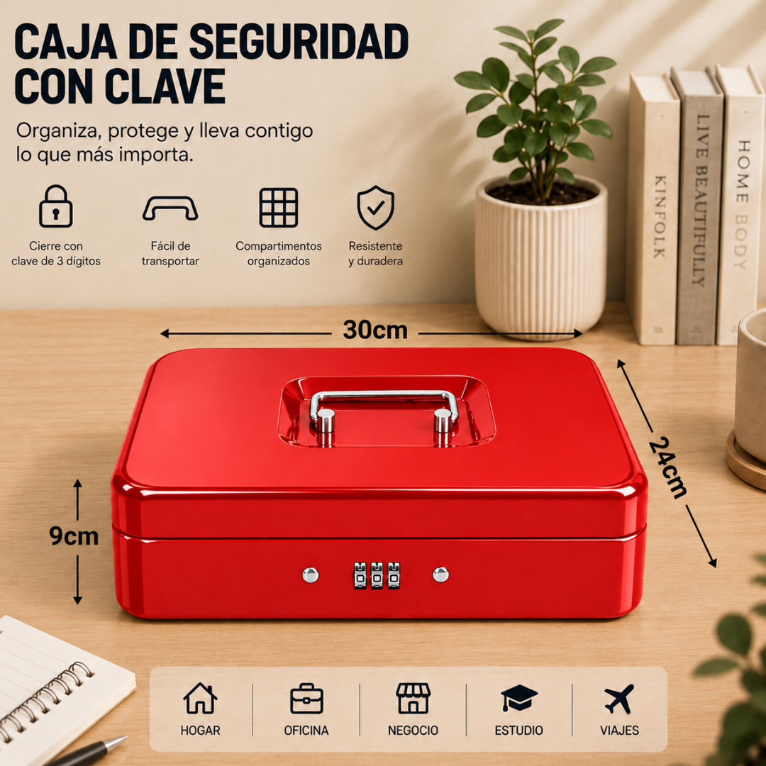 Caja Fuerte Dinero Metálica 30cm X 24cm Combinación Clave