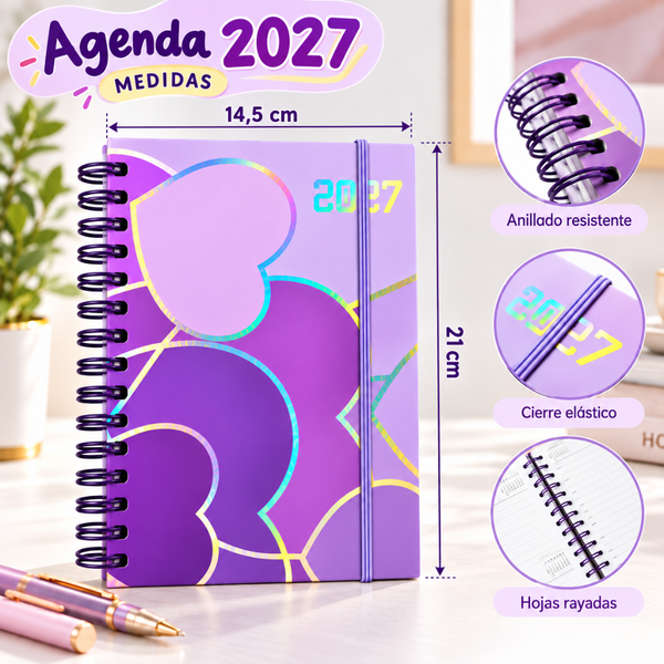 Agenda 2027 A5 Anillada Tapa Dura Planificador Diario Kawaii