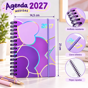 Agenda 2027 A5 Anillada Tapa Dura Planificador Diario Kawaii