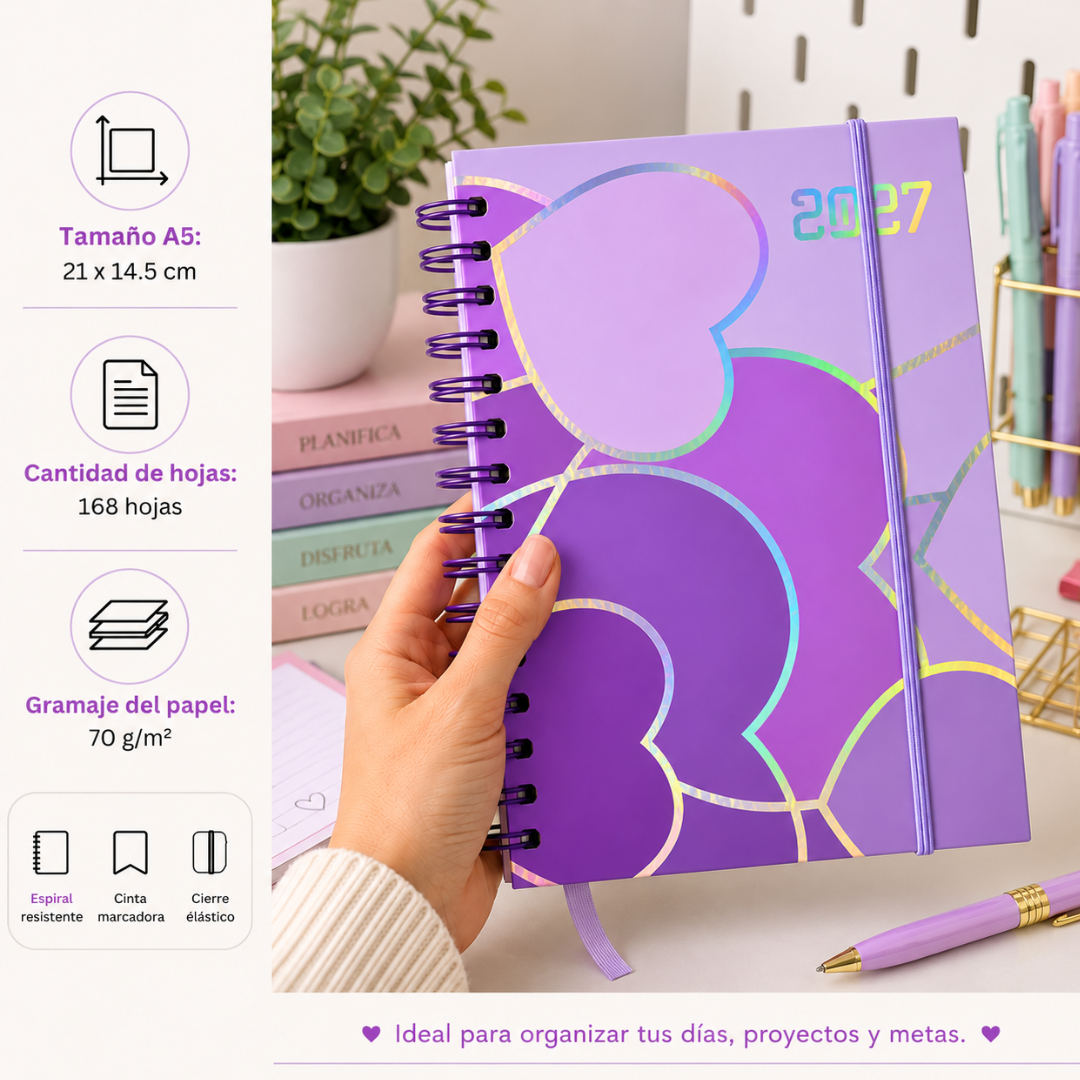 Agenda 2027 A5 Anillada Tapa Dura Planificador Diario Kawaii