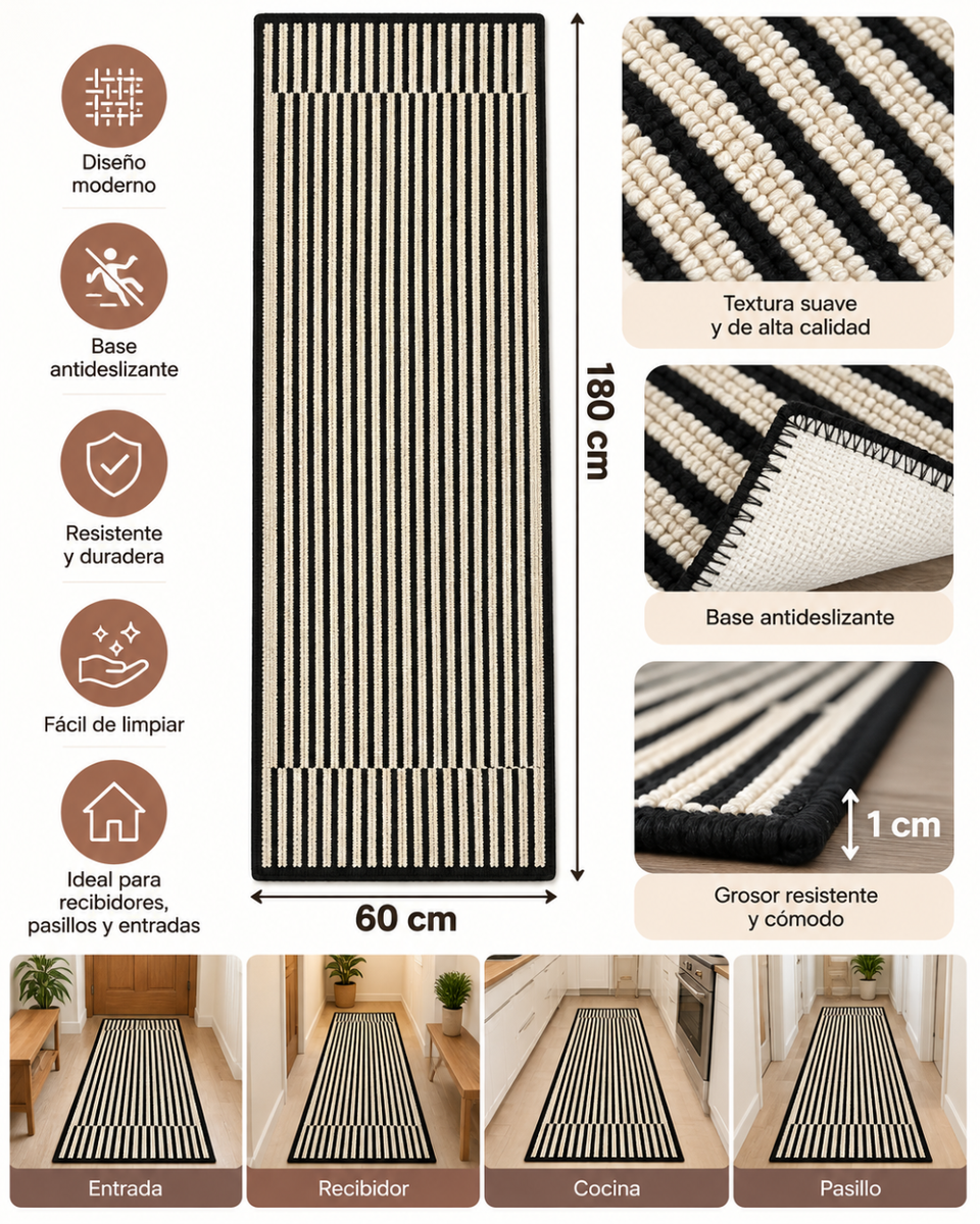 Alfombra Decorativa Antideslizante 180x60Cm Para Pasillo