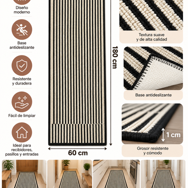 Alfombra Decorativa Antideslizante 180x60Cm Para Pasillo