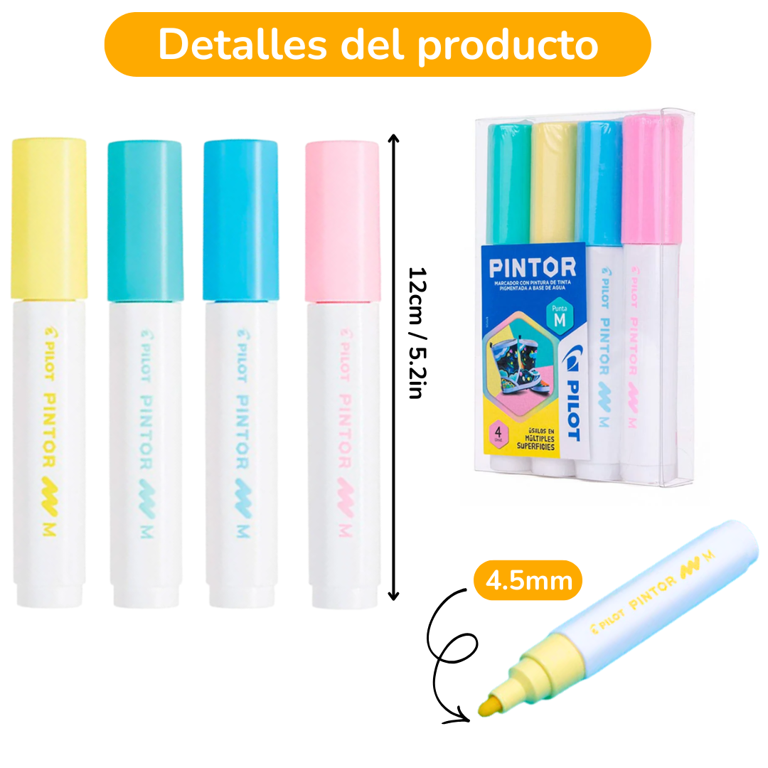 Plumones Acrílicos Marcadores Pintor Pilot Punta 4,5mm 4uni