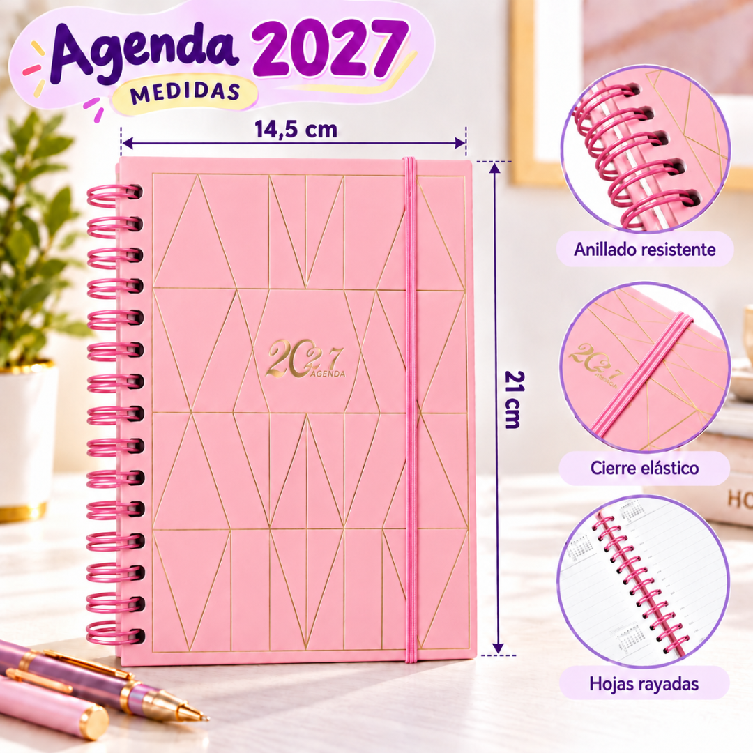 Agenda 2027 A5 Anillada Tapa Dura 168 Hojas Con Elástico