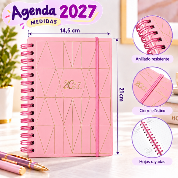 Agenda 2027 A5 Anillada Tapa Dura 168 Hojas Con Elástico