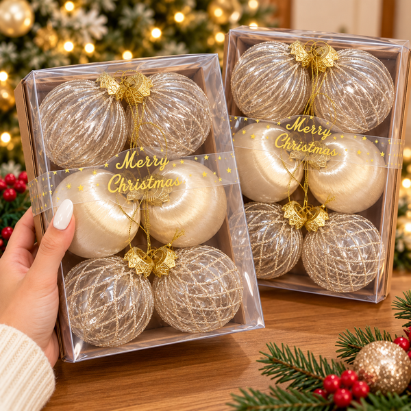 Bambalinas Navideñas Doradas Set 12 Esferas 8cm 3 Diseños