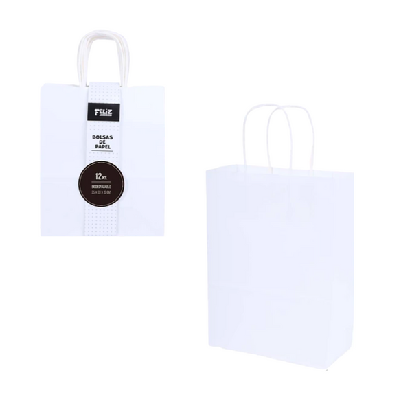 Bolsas De Papel Regalo Kraft Con Manilla Pack 12