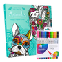 Libro Mandala Animales + 12 Plumones Doble Punta Fina/gruesa