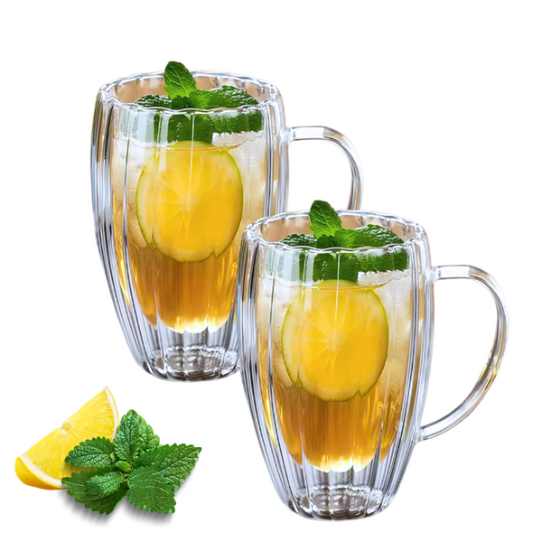 Set 2 Taza De Doble Cubierta De Vidrio Grandes 450ml Mug