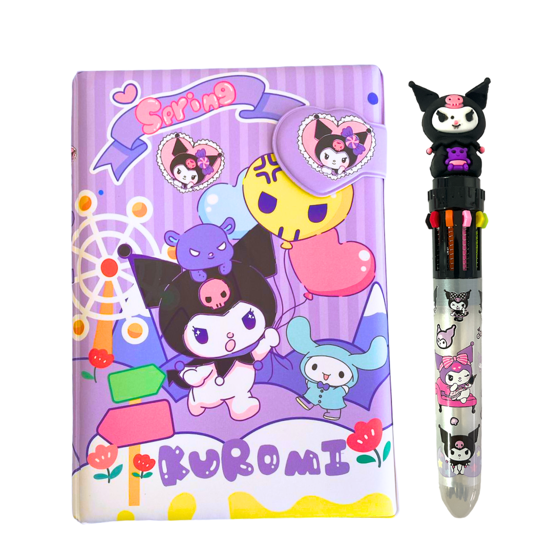 Set Agenda Libreta Kuromi + 1 Lápiz Multicolor Kawaii