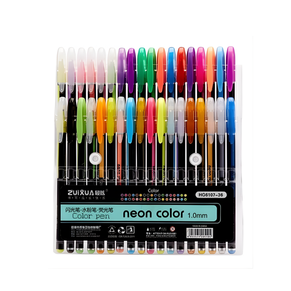 Pack 36 Lápices Tinta Gel Colores Neón 1.0mm