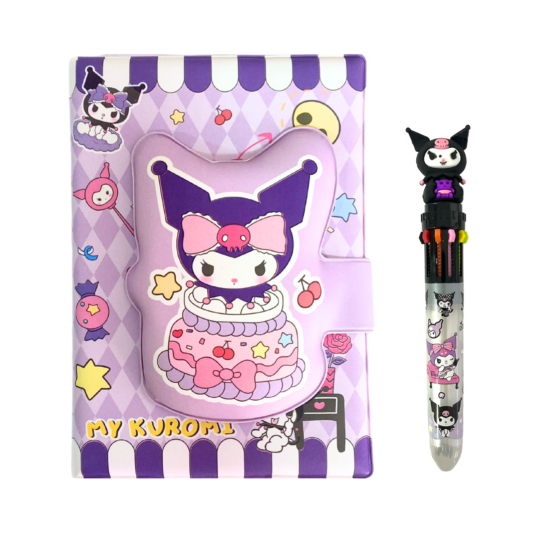 Set Agenda Libreta Kuromi + 1 Lápiz Multicolor Kawaii