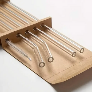 Set De 4 Bombillas Pajillas De Vidrio + 1 Cepillo