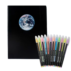 Cuaderno Hojas Negras + 12 Lápices Gel Colores Pasteles