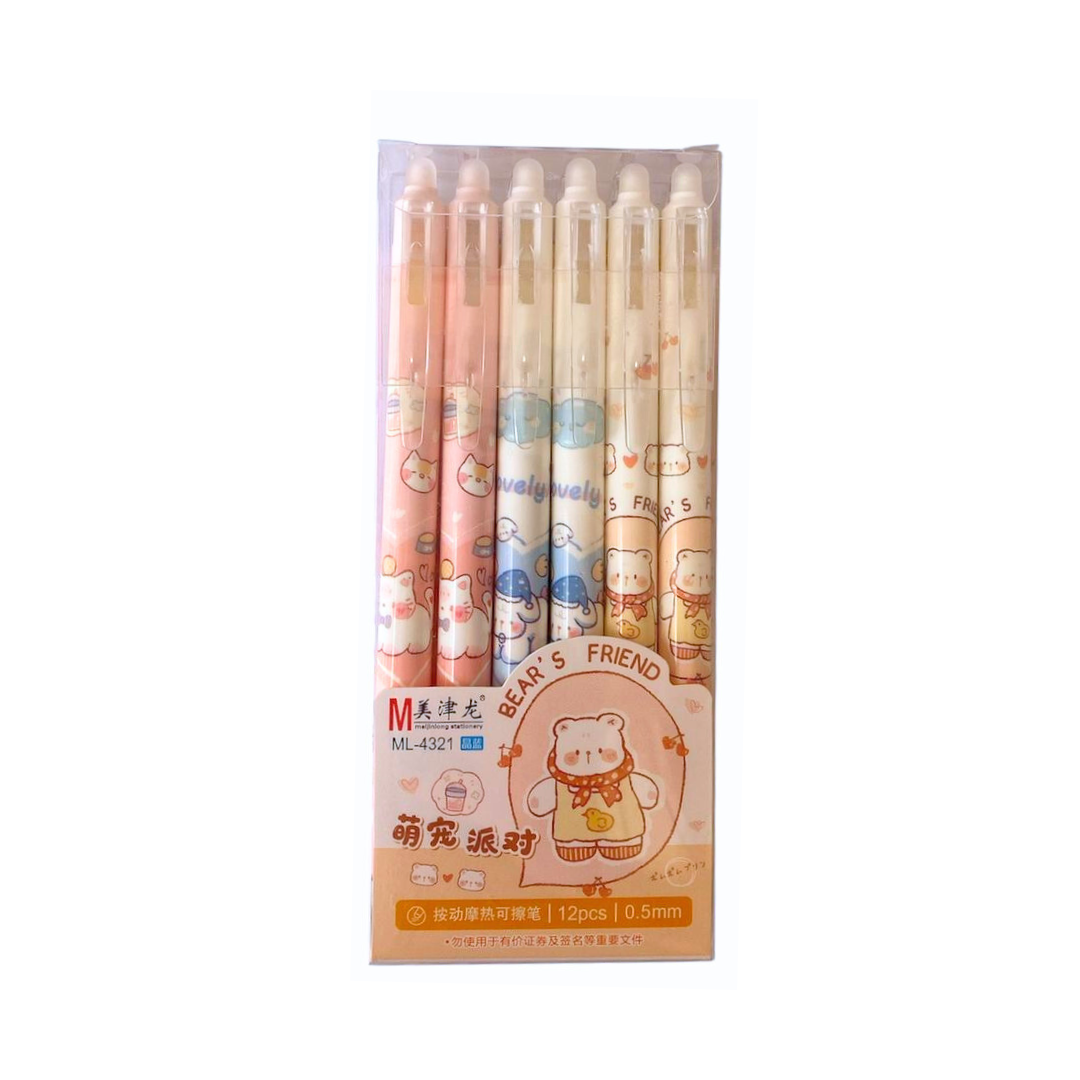 Pack 12 Lápices Tinta Gel 100% Borrable Diseño Kawaii