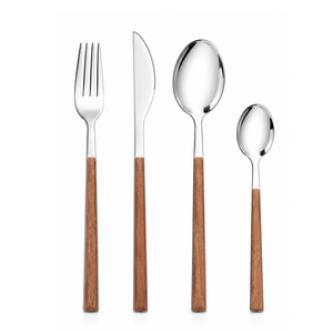Set Cubiertos 24 Piezas Acero Inoxidable Mango Madera Servicio Para 6 Personas