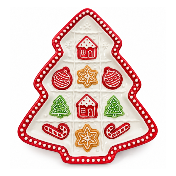 Bandeja Navideña Cerámica Árbol Navidad Galletas 27x23cm