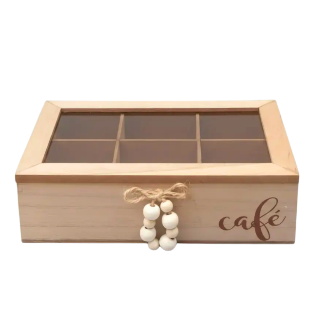 Caja Organizadora De Madera Para Té Con 6 Compartimientos