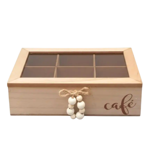 Caja Organizadora De Madera Para Té Con 6 Compartimientos