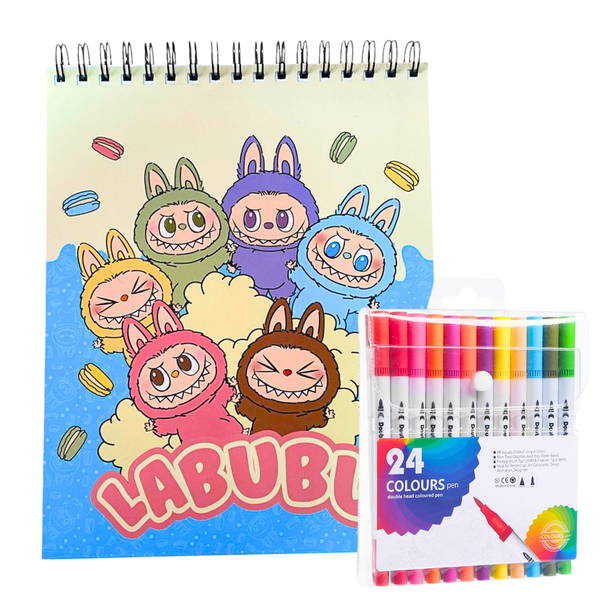 Croquera Tierna Block De Dibujo A4 + 24 Plumones Doble Punta