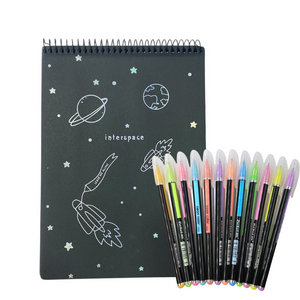 Libreta Hojas Negras + 12 Lápices Gel Colores Pasteles