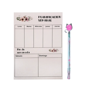 Planificador Semanal + 1 Lápiz Tinta Gel Kawaii