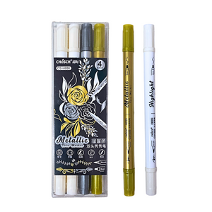 Set 4 Plumones Doble Punta Metalizados Lettering