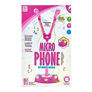 Micrófono Doble Star Party Con Pedestal Y Luces Karaoke Mp3