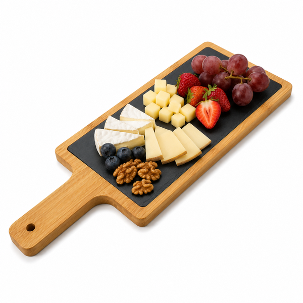 Tabla Cocktail Bambú Con Piedra Pizarra Para Servir Picoteo