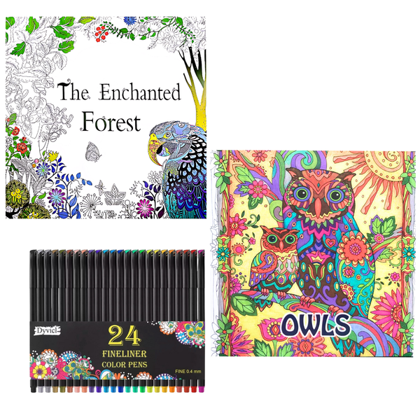 Set 2 Mandalas De 96 Dibujo + Lápices Tiralíneas 24 Colores