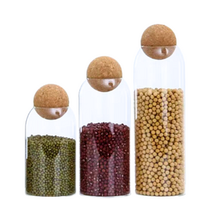 Contenedor De Vidrio Tapa De Corcho Esférica Set 3 Frascos