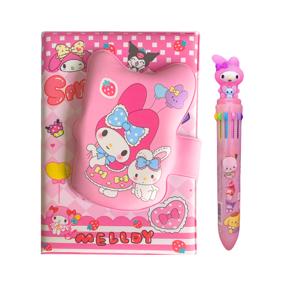 Set Agenda Libreta Kuromi + 1 Lápiz Multicolor Kawaii