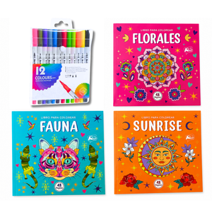 Set 3 Libros De Mándalas + 12 Plumones Doble Punta