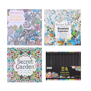 Mandalas 18 X18cm Para Colorear + Lápices Tiralínea 24 Color