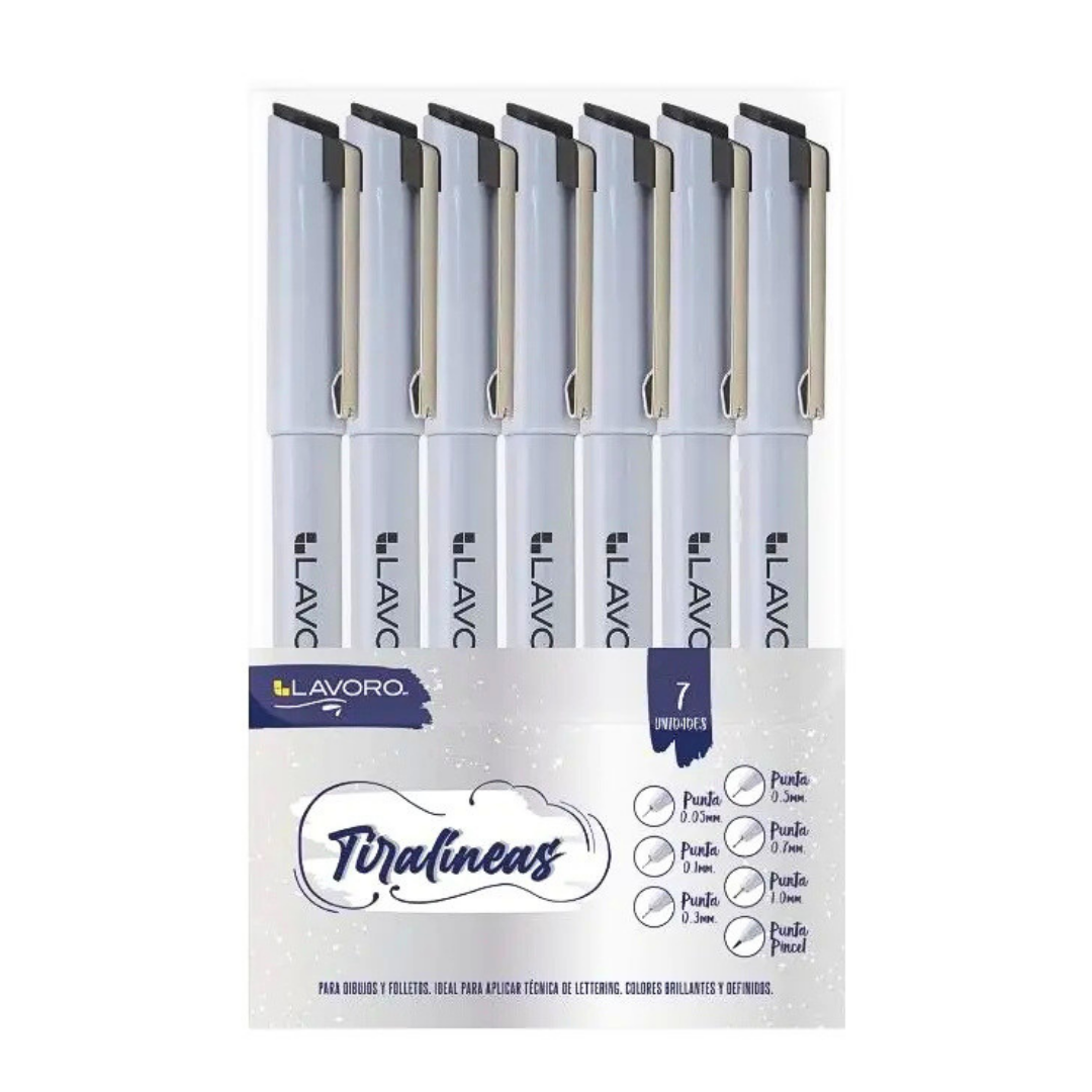 Set 7 Lápices Tiralíneas Negros Fineliner