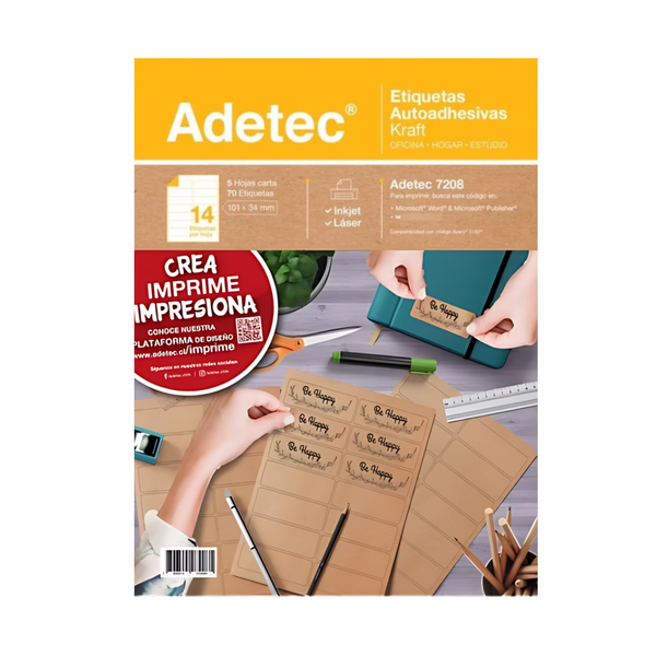 Pack De Etiquetas Autoadhesivas Kraft Adetec - 70 Etiquetas