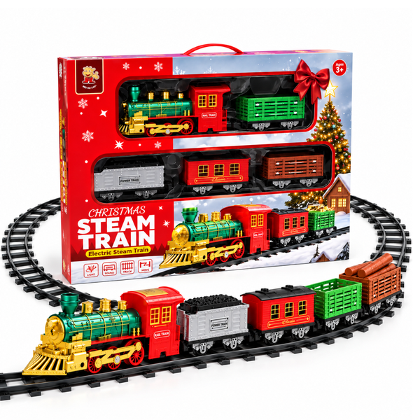 Tren Eléctrico Navideño Con Vapor Luz Sonido Y 4 Vagones