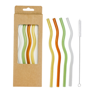 Set De 4 Bombillas Pajillas De Vidrio + 1 Cepillo