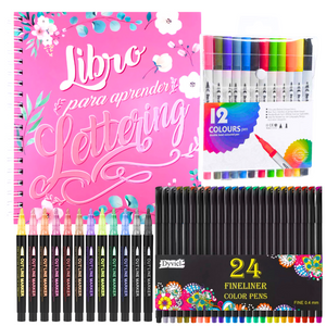 Kit Libro Lettering De 158 Páginas + 3 Set De Plumones