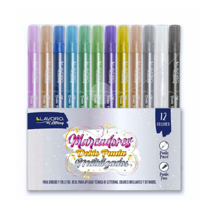 Set 12 Marcadores Metalizados Doble Punta - Fina Y Pincel