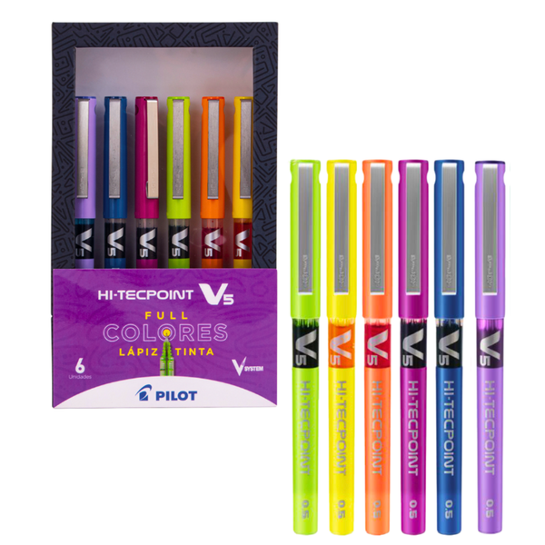 Lápices Tinta Pilot Hi-tecpoint V5 0.5 Mm Full Colores Set 6