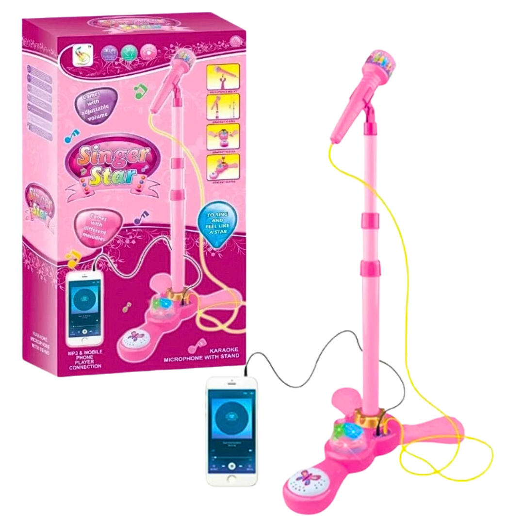 Micrófono Karaoke Infantil Con Luces Y Pedestal Juguete Mp3