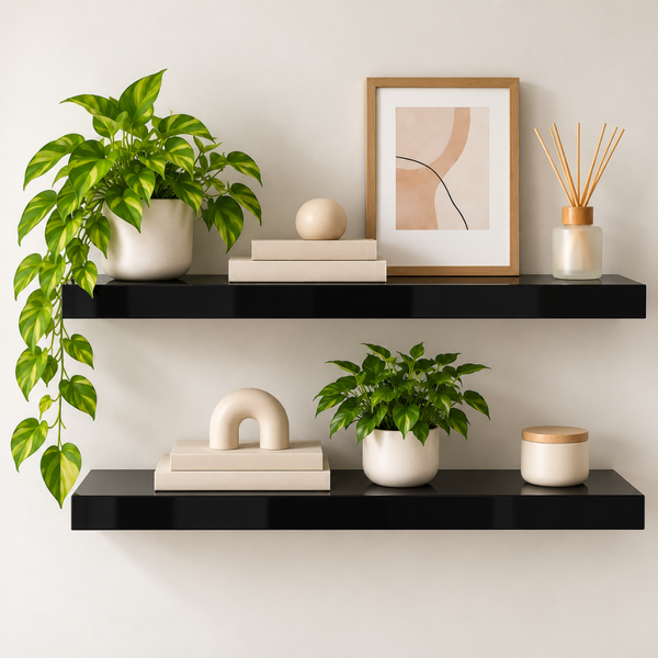 Repisas Flotantes De Pared MDF 60 Cm Negro Set 2 Unidades