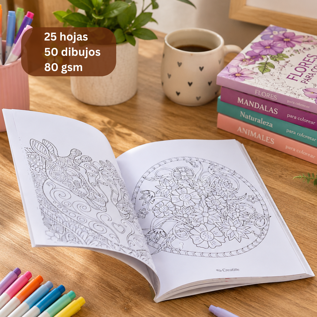 Libro De Mándalas + 12 Lápices Fineliner Adix 0.4 Mm Colores