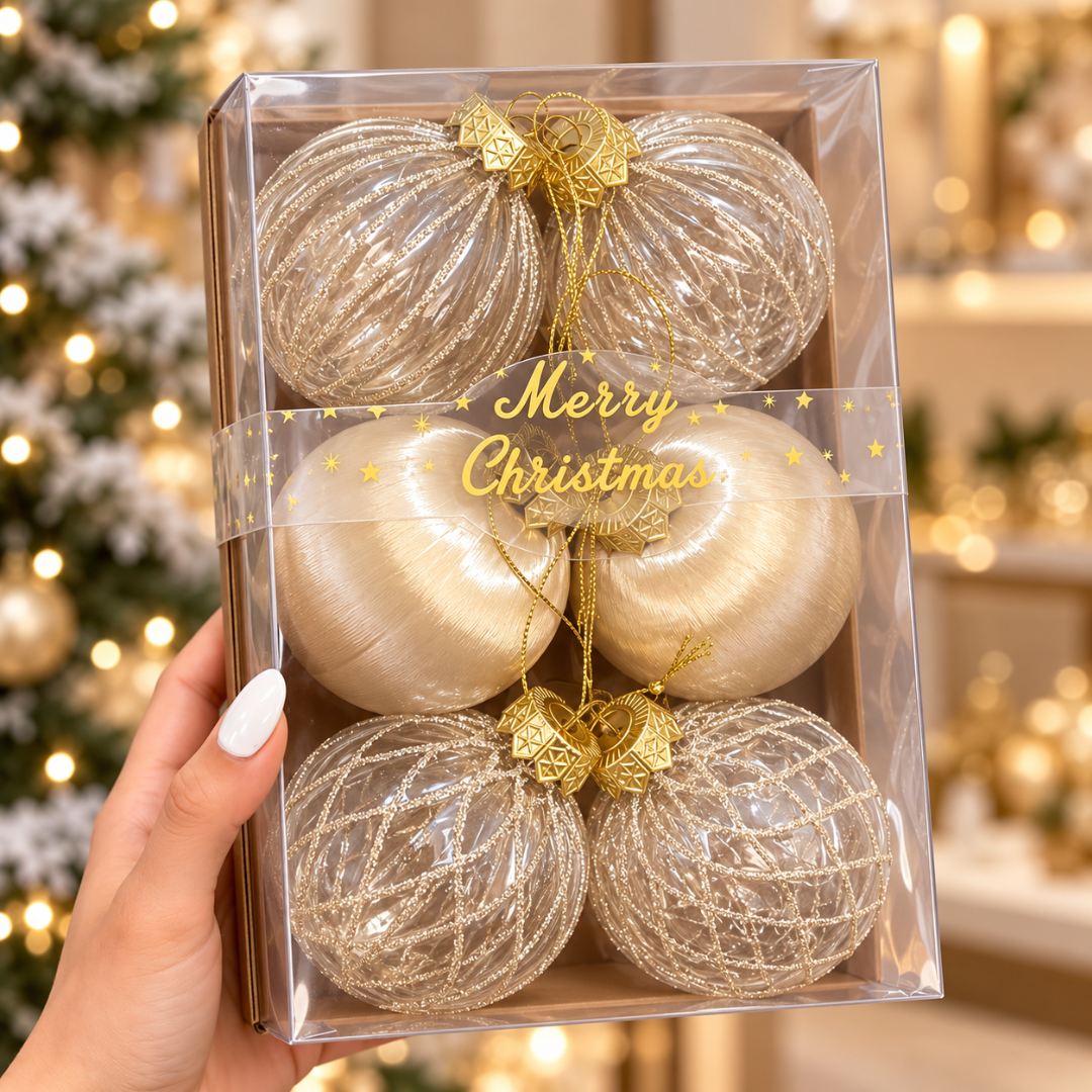 Bambalinas Navideñas Doradas Set 12 Esferas 8cm 3 Diseños