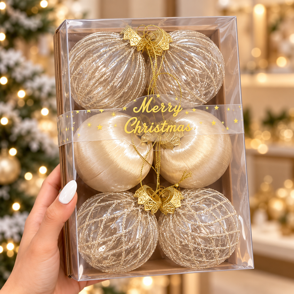 Bambalinas Navideñas Doradas Set 12 Esferas 8cm 3 Diseños