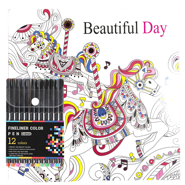 Mandalas Para Colorear + Lápices Tiralinea 12 Colores