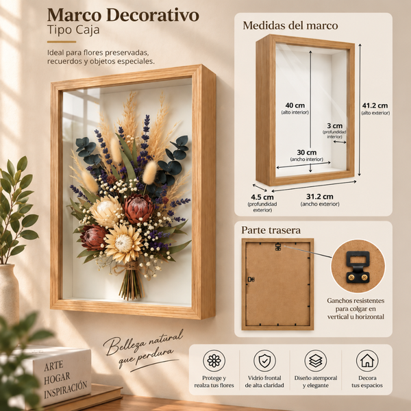 Marco Shadow Box Para Foto 30x40 Cm Profundidad 3 Cm Madera